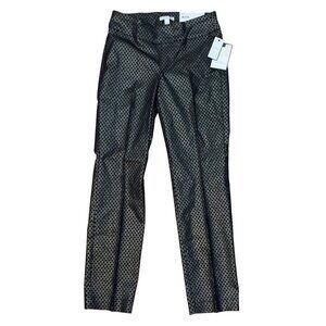 NWT Dana Buchman Slim Straight Mid Rise Black/Gold Diamond Jacquard Pants SZ S